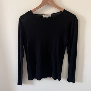 Spenser Jeremy Black Sheer Lightweight Knit Top Women's Petite Small 100% Silk